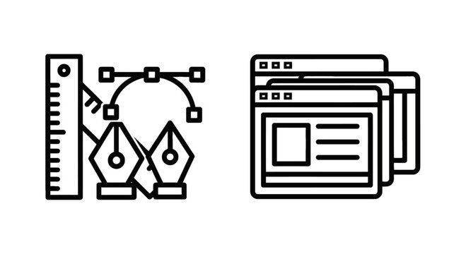 Design and web development software tools icons with development software graphics interface programming creative platform experience application