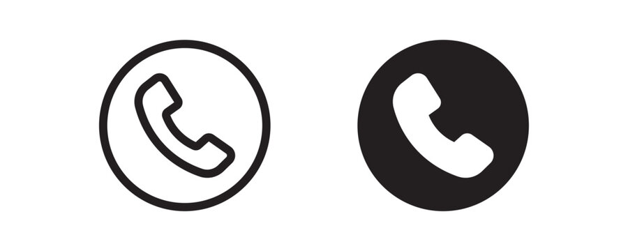 Phone Icon Set in Outline and Solid Style, Vector Illustration