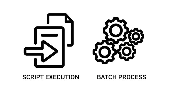 Script execution and batch process workflow icons representing technical automation and industrial operations with execution automation workflow operation