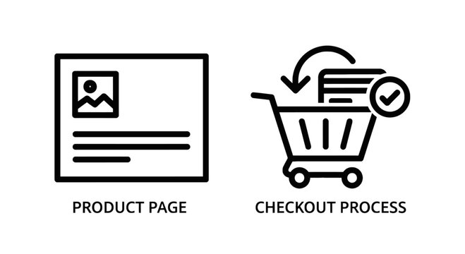 E-commerce icons set featuring product page layout and shopping cart checkout process ecommerce shopping checkout internet business purchase interface