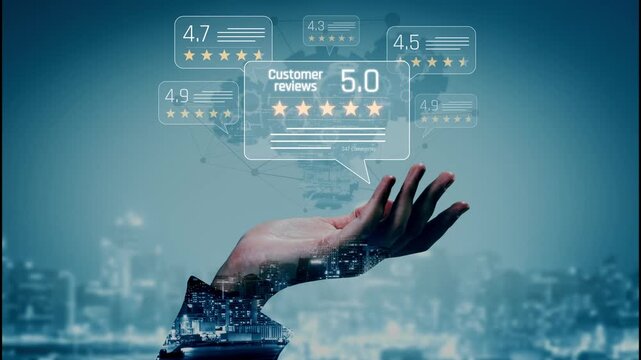 Customer centric review and rating system support product review, digital rating concept, and customer give good trust by visualizing people choice through stars and feedback content technology Marrow
