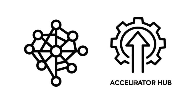 Complex network connections and accelerator hub growth concept icons with connections acceleratorhub technology business development innovation