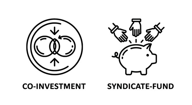 Financial investment icons illustrating co-investment and syndicate fund concepts with co investment syndicate business cooperation financial