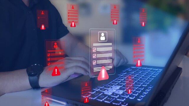Personal data theft and online privacy breach and concept, featuring hacker activity, stolen documents, cybersecurity risks and digital fraud protection themes. 