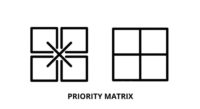 Priority matrix management planning and organization diagram icons with priority management planning organization quadrant business strategy workflow