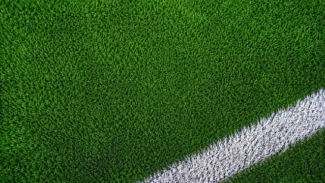 Synthetic Football Turf Close Up with White Stripe Copy Space