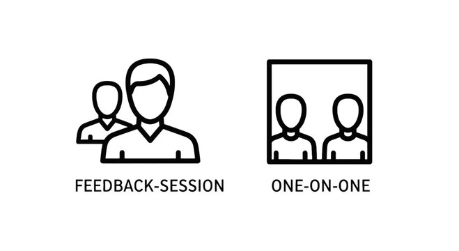 Feedback session and one-on-one meeting icons with feedback communication business coaching mentoring personal discussion management evaluation