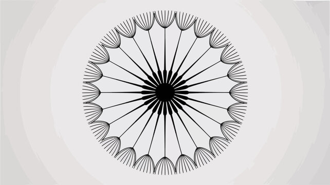 Minimalist black and white of a dandelion seed head in a circular radial pattern on a textured light gray background