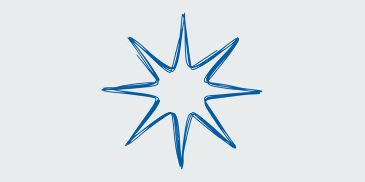Simple blue hand-drawn starburst or asterisk shape with jagged points on a light gray background