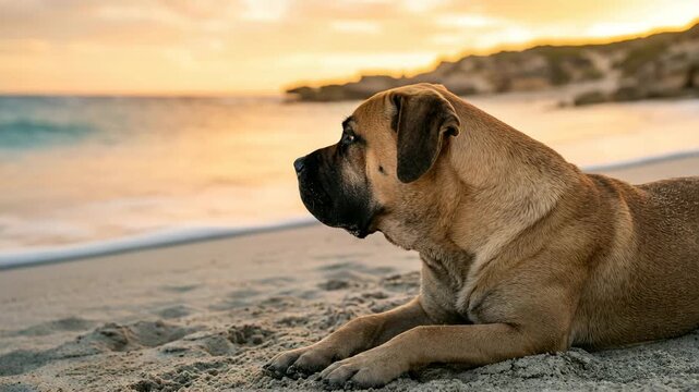 boerboel at durban beach south africa close up golden light video