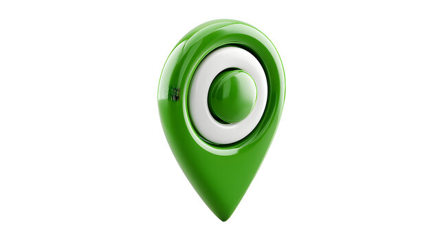 Glossy green 3d map pin icon with a location symbol, ideal for navigation apps and digital maps, white background