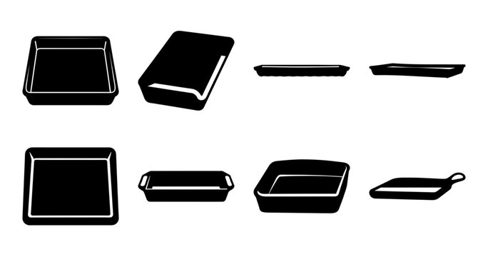 Black baking pans and sheet trays set - Minimalist vector illustration of black baking pans, sheet trays, and baking sheet for culinary or kitchen design projects.