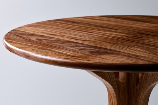 Elegant round wooden table with smooth polished surface and natural grain patterns in modern minimalist design for interior spaces
