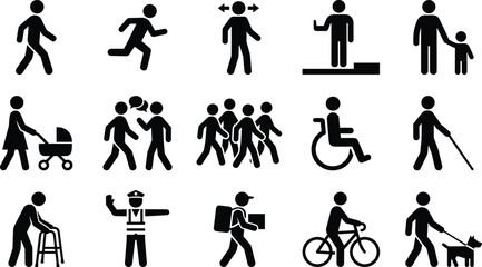 Flat icons showing various people activities and mobility symbols