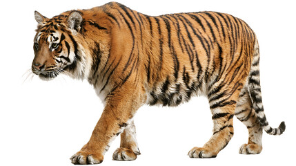 Obraz premium Grand bengal tiger with orange and black stripes, white background