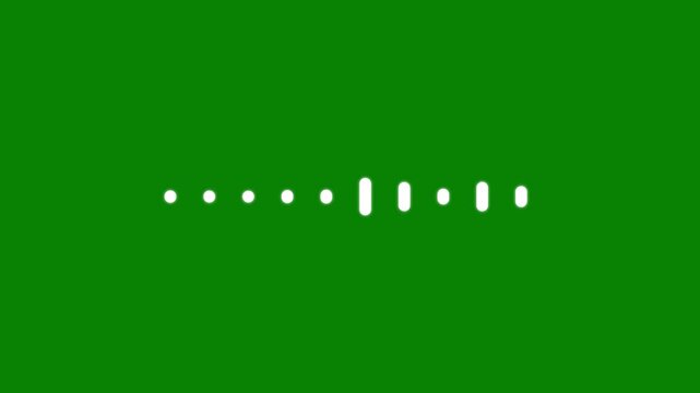 Audio waveform visualizer animation, white sound spectrum on green screen background, music equalizer frequency bars, podcast audio signal meter, dynamic voice record effect, 4k loop
