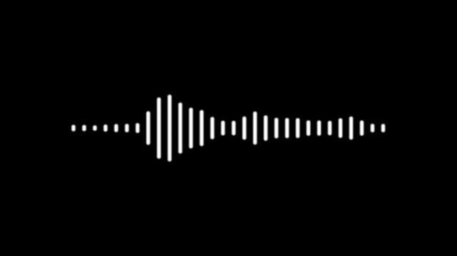Sound spectrum waveform animation, white audio frequency visualizer on black background, music equalizer signal bars, podcast audio display effect, professional 4k loop asset