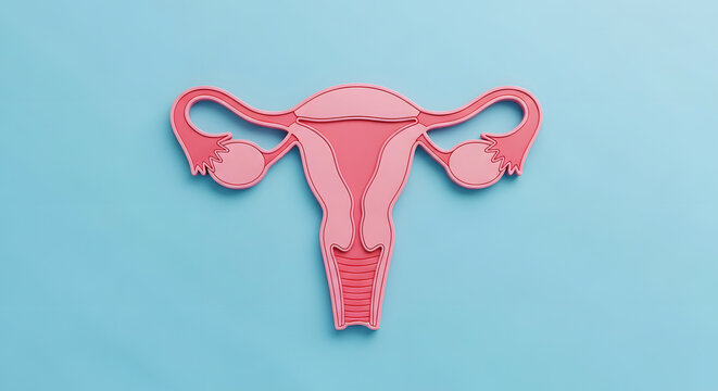 Pink Uterus And Fallopian Tubes Anatomical Model On Blue Background anatomy female