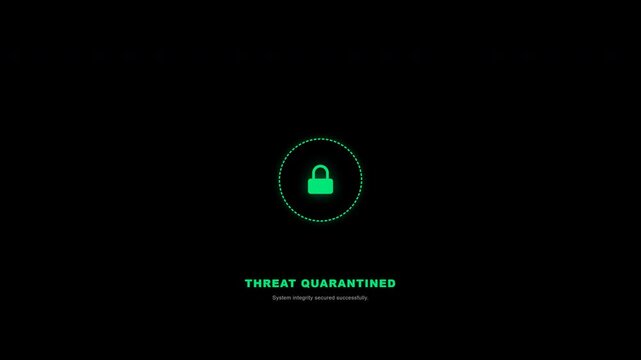Minimalist digital security alert graphic showing a glowing red beetle icon inside a circular dashed line on black background