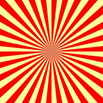 Red and yellow sunburst background with retro comic book rays pattern backdrop