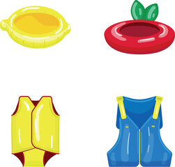 Naklejka premium Collection of colorful cartoon inflatable swim rings and life vests for water activities