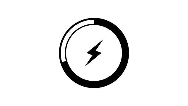 Lightning bolt symbol inside circular outline progress meter on white background