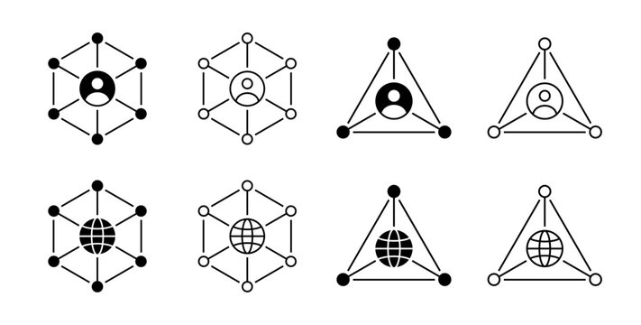 Network Structure or link nodes Icon Set, User and Globe Connection Symbols Vector