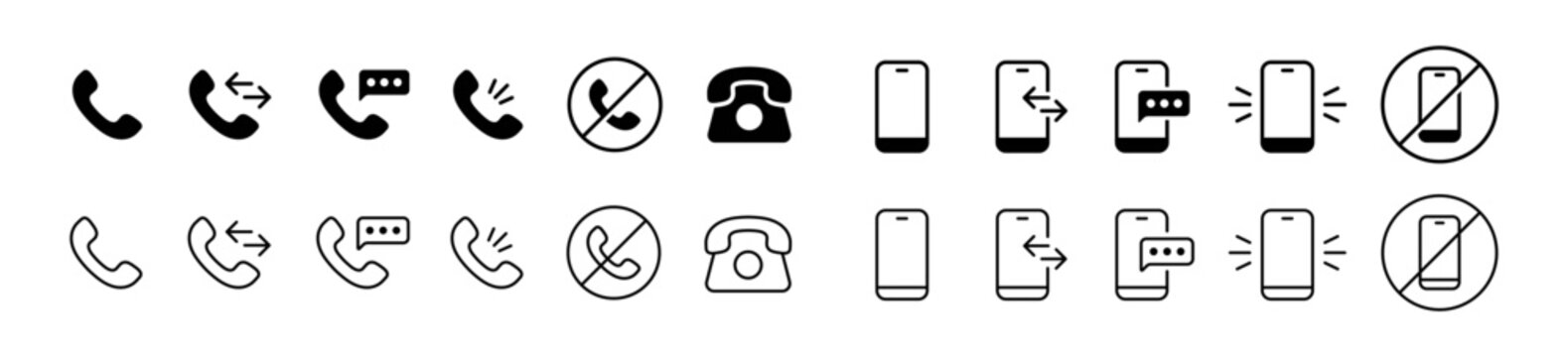 Phone Communication ui Icon Set, Calling and Mobile Interaction Symbols Vector