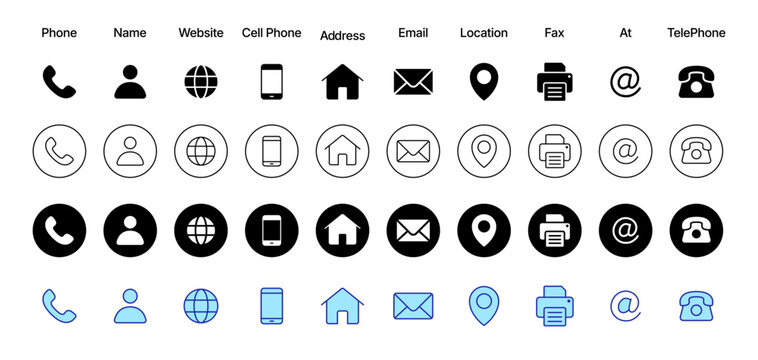 Contact Information Icon Set, Communication and Business Contact Symbols Vector, web icon set