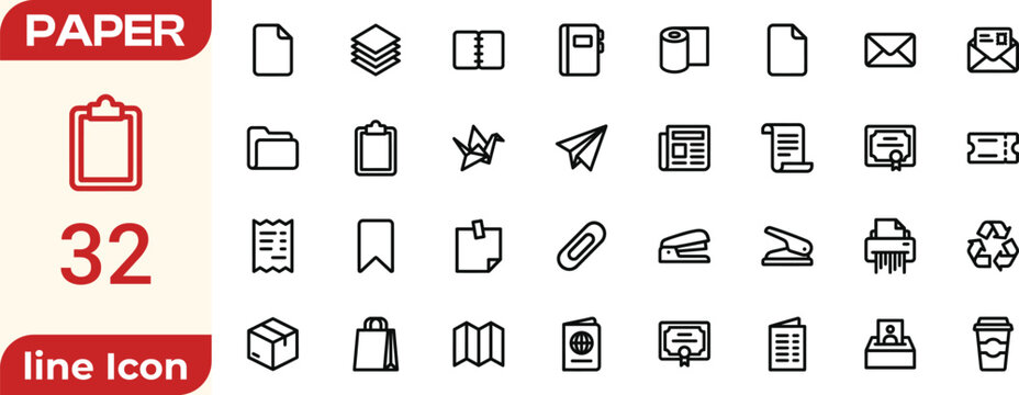 Paper icon set. Editable line icons. Vector illustration.