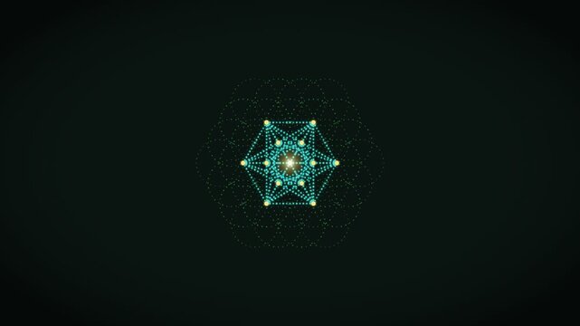 Geometric pattern in motion with lights on dark background