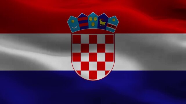 Waving flag of croatia, national symbol of the republic of croatia, detailed texture of the fabric