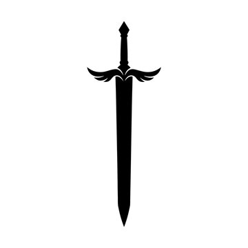 Fantasy Sword Silhouette Vector Ornate Medieval Sword Knight Weapon Design, Warrior Blade Silhouette logo design
