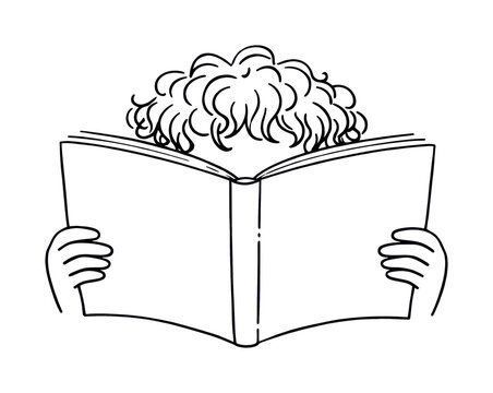 PNG Child reading book illustration.