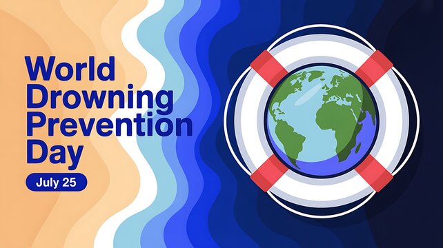 World drowning prevention day awareness banner with lifebuoy and globe drowning prevention lifebuoy preserver