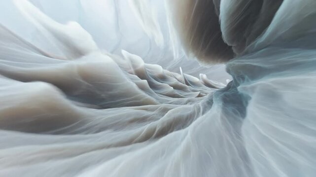 Abstract icy cavern scene in surreal style on a pale background, evoking a concept of natural mystery and depth