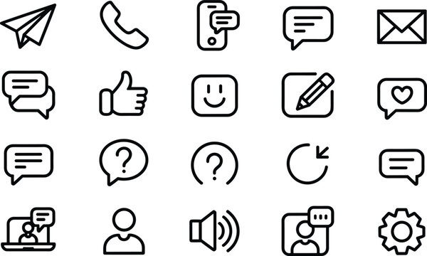 Set of vector message and communication icons. social media concept. contact us icon set for web and app.