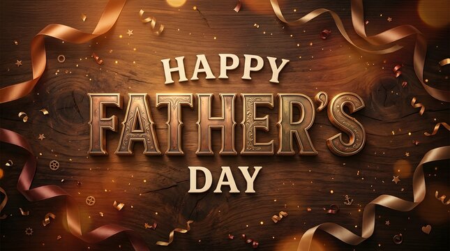 Father s Day Typography With Ribbons On Woodgrain Background