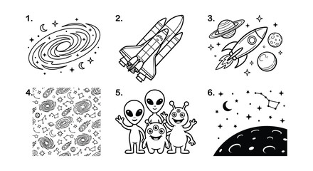 Space Exploration Vector Illustrations With Planets Rockets And Celestial Bodies © nurjahan