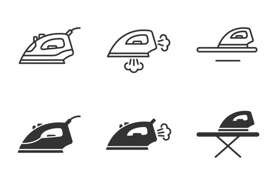 Collection of iron icon variations depicting steam and board designs.