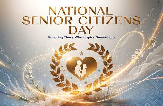 Honoring Senior Citizens with Golden Heart and Laurel Wreath on National Day Background