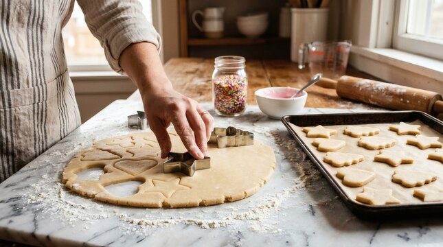 Baking sugar cookies in kitchen with rolling pin perfect for National Sugar Cookie Day