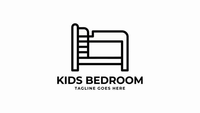 Kids bedroom interior design logo with bunk bed illustration