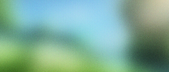 Abstract blurred nature background with grainy texture and soft bokeh, ethereal green and blue gradient landscape backdrop, artistic out of focus summer garden scene for web design projects. © VEXLO