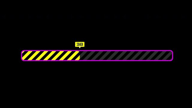 Digital loading progress bar with hazard stripes at 75 percent
