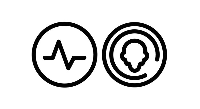 Data monitoring and user profiling line icons set with monitoring analysis biometric identification technology abstract security identity heartbeat