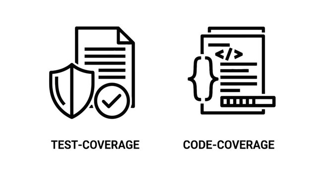 Software development icons showing test coverage and code coverage quality assurance metrics with software development coverage programming assurance