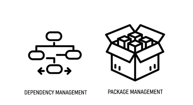Software development dependency and package management icons with dependency management software development programming structure technical hierarchy