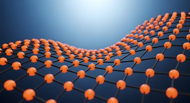 Graphene molecular structure visualization with orange atoms and black bonds