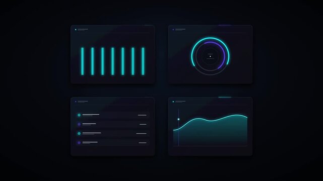 Futuristic hud dashboard interface with animated data charts and analytics graphs